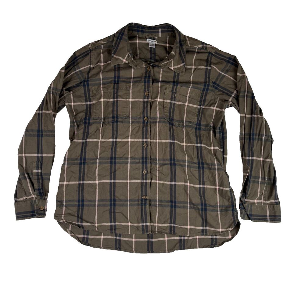 Carhartt Shirt Youth XL Green Check Plaid Flannel Long Sleeve Original Pocket